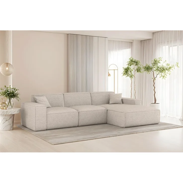 Ecksofa Designersofa CELES PREMIUM in Stoff Artico Creme Ottomane Rechts