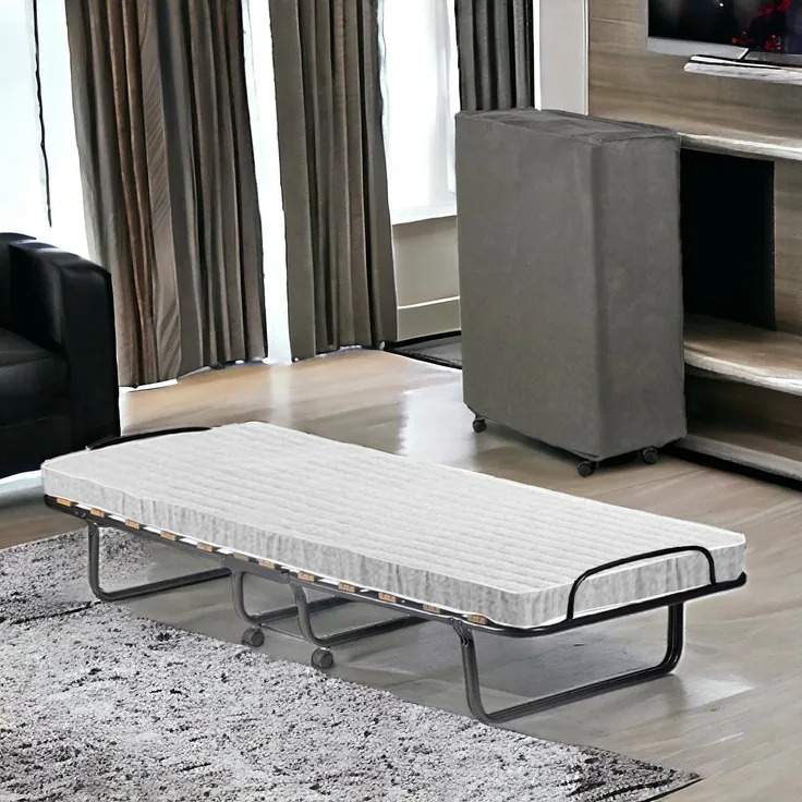 Dmora Tellus-Klappbett, Feldbett mit 12 Latten, inklusive Matratze, platzsparendes Kinderbett, 100 % Made in Italy, 80 x 190 x 37 cm, mit Hülle