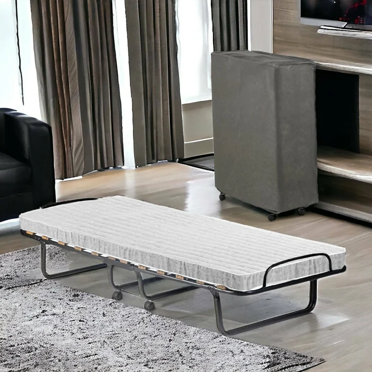 Dmora Tellus-Klappbett, Feldbett mit 12 Latten, inklusive Matratze, platzsparendes Kinderbett, 100 % Made in Italy, 80 x 190 x 37 cm, mit Hülle – Bild 1