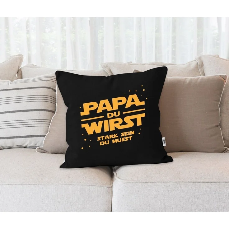 MoonWorks Dekokissen Kissenbezug mit lustigem Spruch Yoda Papa du wirst stark sein du musst Ankündigung Schwangerschaft Moonworks® – Bild 2