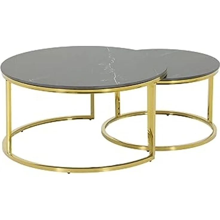 Couchtisch Joel - Marmoroptik Schwarz / Gold - 2-teilig