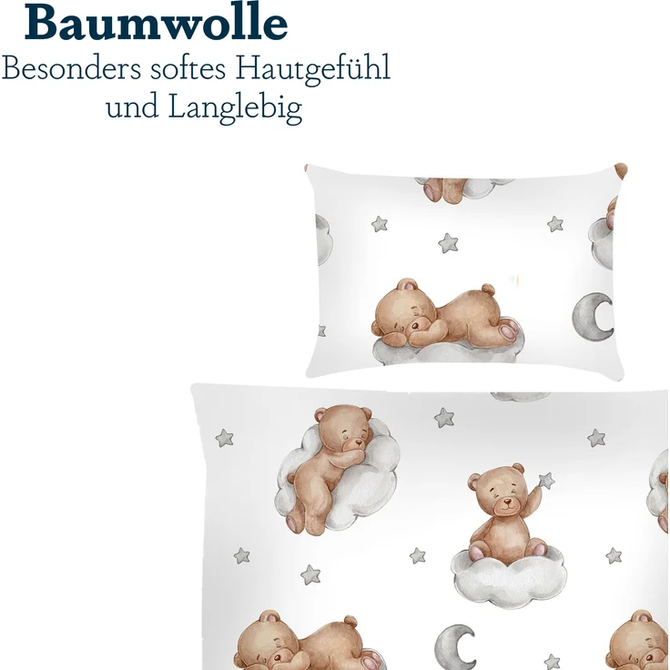 Kinder Betten-Set inkl. Bettwäsche 100x135cm / 40x60cm Bär mit Stern – Bild 4