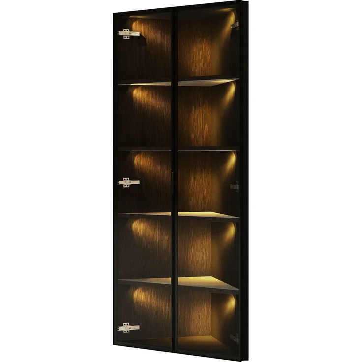 Eckvitrine 62x35x160 cm in Schwarz mit LED-Beleuchtung und Soft-Close-Türen – Bild 6