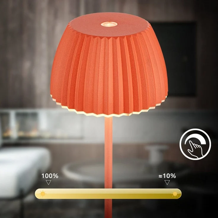 BRILONER - Riffle Mini LED Tischlampe kabellos IP44 mit Lichtkante, 8,5x20 cm, Touchdimmer, Akku tauschbar, Nachttischlampe, LED Lampe, Akku Lampe, German Design Award Winner 2025, Orange – Bild 4