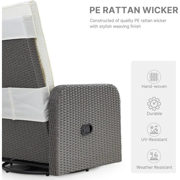 Mondeer Liegesessel, PE Rattan Sonnenliege mit Verstellbarer Rückenlehne und 360° Drehbarem Fußkreuz, für Garten Terrasse Innen Außenbereich, Grau und Beige – Bild 4