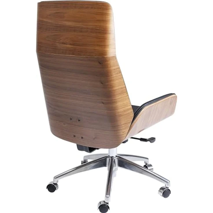 Kare Design Bürostuhl Rouven, Schwarz, Drehstuhl, Polsterstuhl, Stahl Gestell, Holz Rückenlehne, 360 Grad drehbar, höhenverstellbar, rollbar, mit Kippfunktion, 112x59x64 cm (H/B/T) – Bild 7