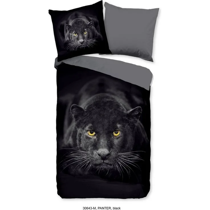 Pure Renforcé Bettwäsche 135 X 200 cm + 1 x 80 X 80 cm Panter schwarz