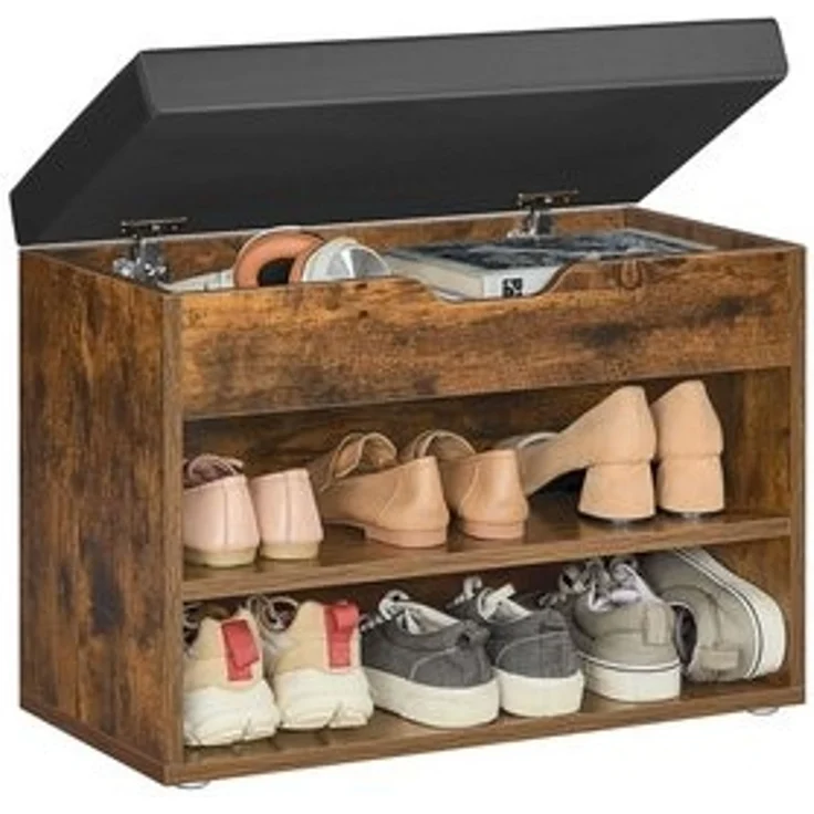 VASAGLE Schuhbank, Sitzbank, Schuhregal mit gepolstertem Kissen, Schuhorganizer mit 3 Ebenen, 30 x 60 x 44 cm, für Flur, Wohnzimmer und Schlafzimmer, vintagebraun LHSDE020W01 – Bild 6