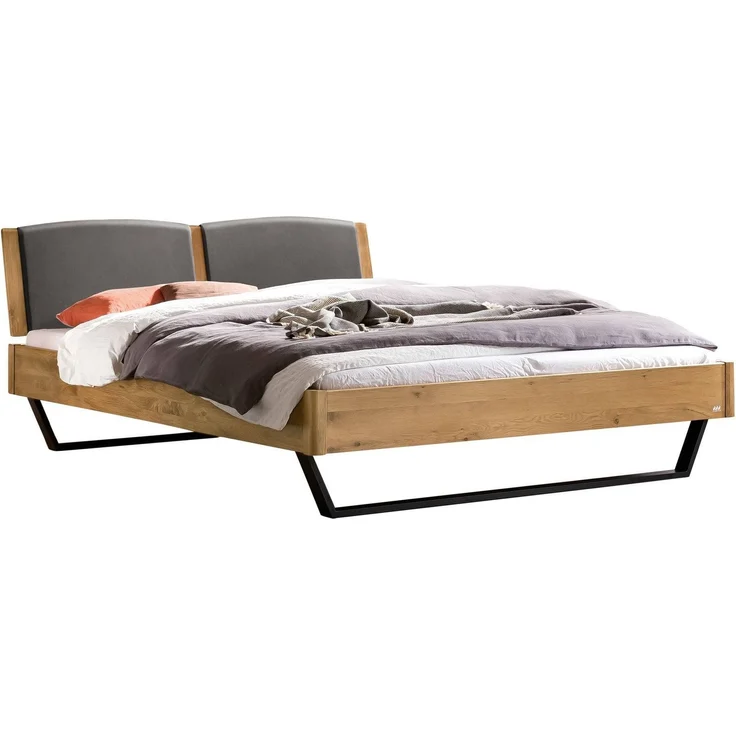 Hasena Massivholzbett Marola Wildeiche, gepolstertes Kopfteil 200x220 cm, Fußhöhe 20 cm – Lounge – Bild 1