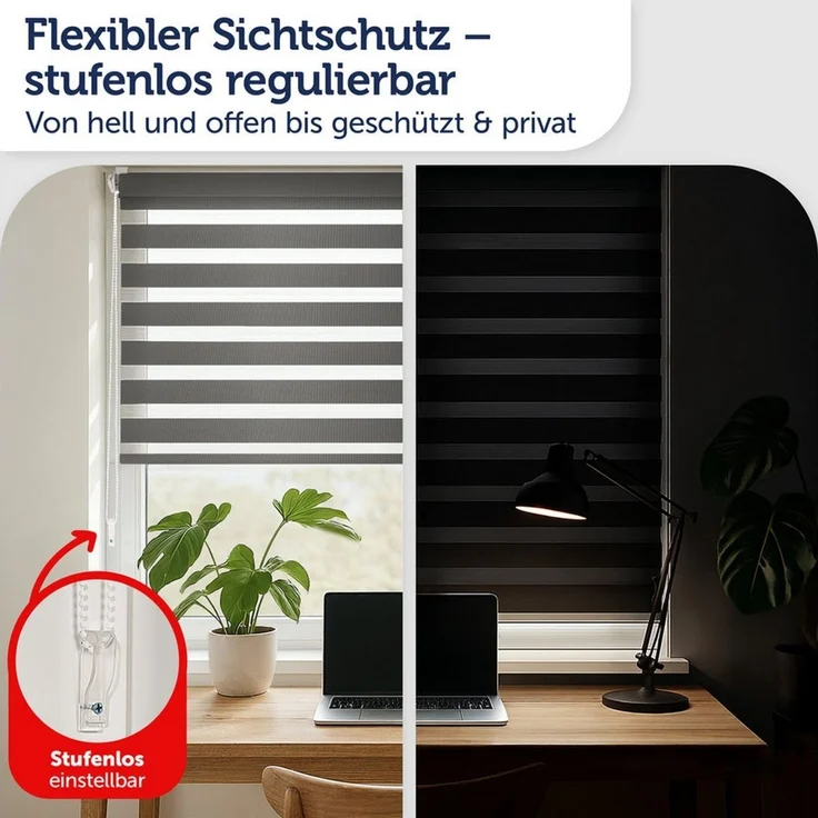 Doppelrollo Doppelrollo Klemmfix ohne Bohren, Blumtal, Klemmfix, individuell einstellbare Rollos – Bild 2