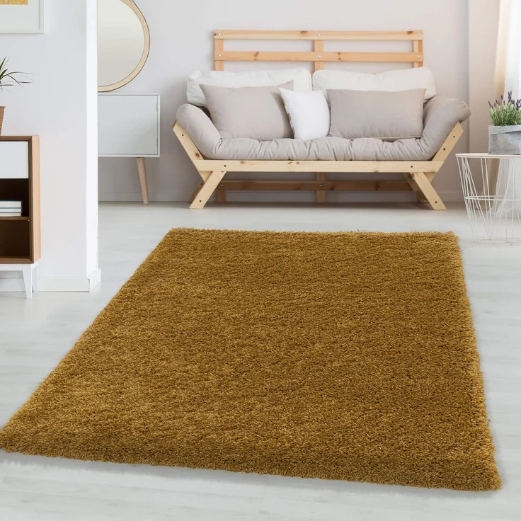 Carpetsale24 Shaggy Hochflor Teppich 60x110 cm Gold weich flauschig modern einfarbig Für Flur oder kleine Räume für Wohnzimmer Schlafzimmer Flur
