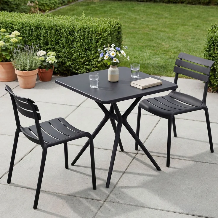 Gartenmöbel-Set KLARA mit 2 Stühlen - 190x72x82cm, Kunststoff, Schwarz | Balkonset Gartenset Tisch mit Stühlen Bistroset Outdoor – Bild 4