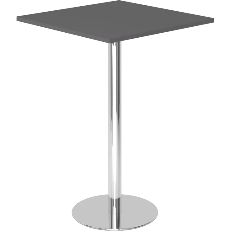 bümö Stehtisch Büro, Bistrotisch eckig 80 x 80 cm - Bartisch graphit, Stehtisch Holz-Platte, Säule aus Metall verchromt, Buffettisch, Säulentisch, Partytisch, Thekentisch, Hochtisch, Barmöbel, STH88-G-C
