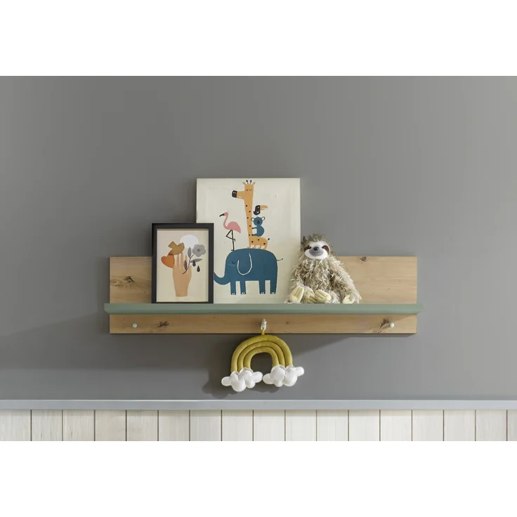 Wandboard >Birta< 3 Haken, Ablage, Artisan Eiche Dekor / Salbei - 120x30x25,5cm (BxHxT) – Bild 5