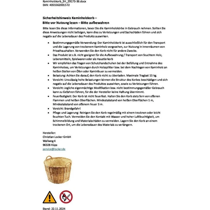 Kobolo Kaminholzkorb Holztrage rund gekochte Weide Leinen D 62 cm – Bild 2