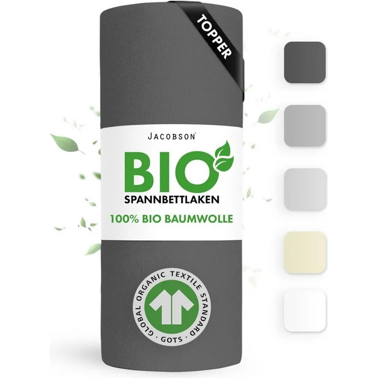 Jacobson Spannbettlaken BIO, Jersey Spannbetttuch, Bettlaken 160 g/m², 100% BIO-Baumwolle, Gummizug: rundum, GOTS zertifiziert