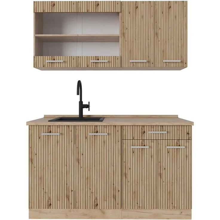 Singleküche R-Line Artisan-Eiche/Goldkraft Eiche 140 cm ohne Arbeitsplatte Vicco – Bild 1