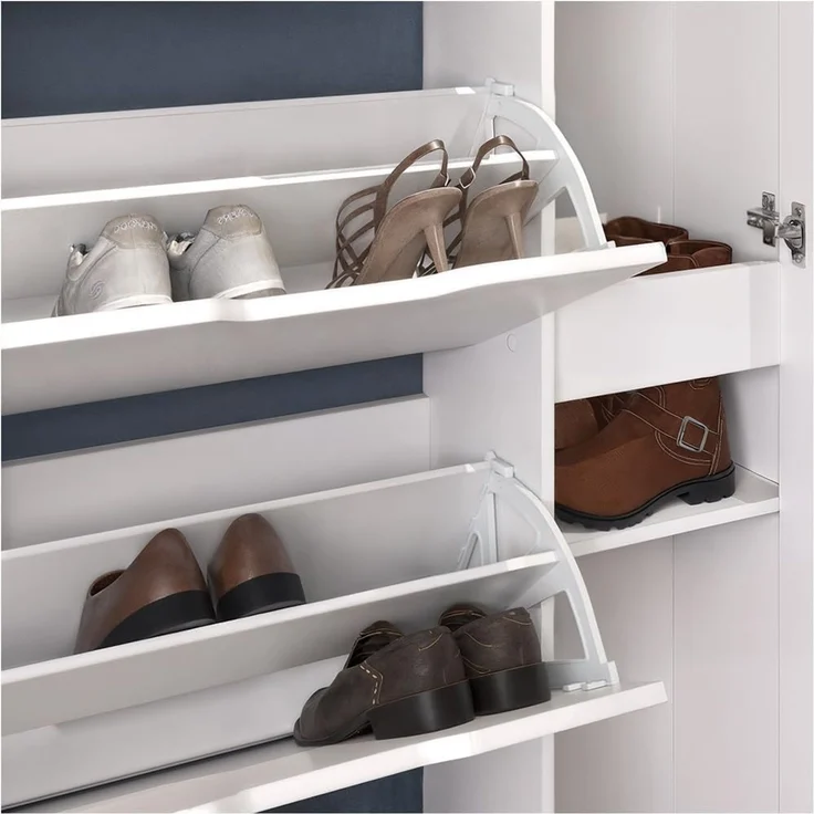 Schuhkipper Luca Weiß 90 x 180.5 cm mit 5 Kippfächern & Spiegel Vicco – Bild 4