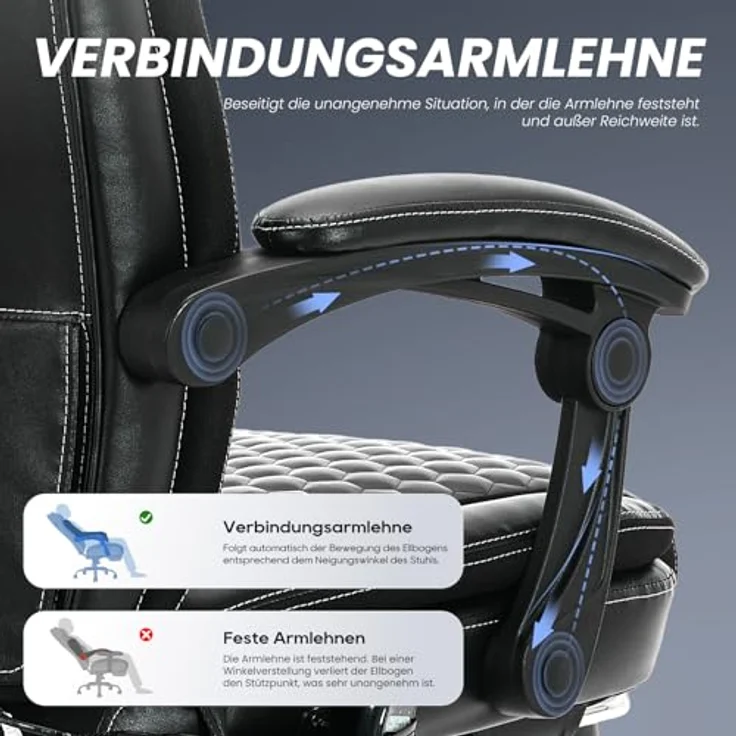 COLAMY Ergonomischer Chefsessel aus Leder mit 6-Punkt-Massage & 3-Stufen-Heizfunktion, höhenverstellbar, verstellbare Rückenlehne, ausziehbare Fußstütze – Büro & Home Office, Schwarz – Bild 5