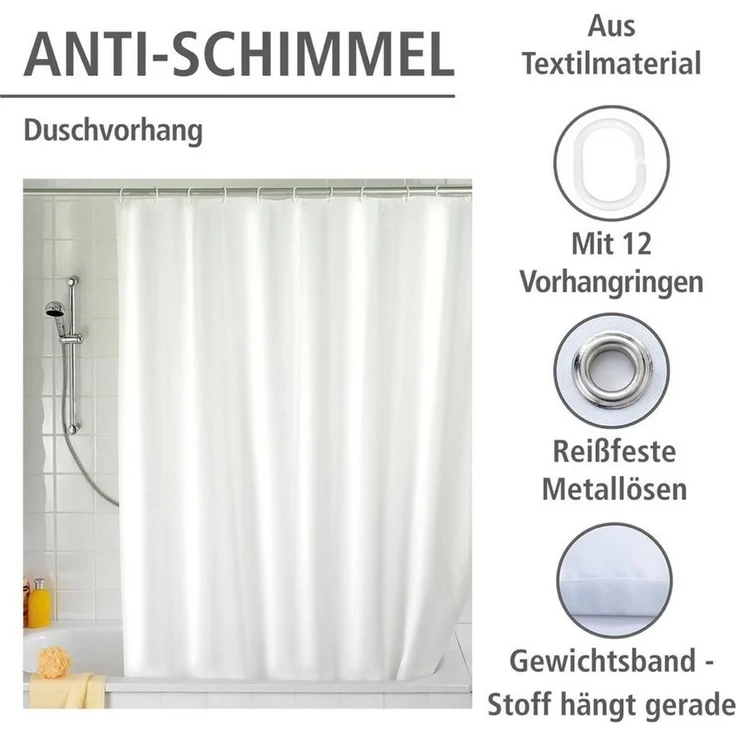 WENKO Duschvorhang Uni White Breite 180 cm, Höhe 200 cm, Polyester, waschbar – Bild 4