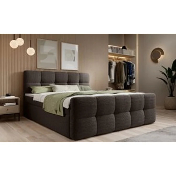 thematys Boxbett mit Bettkasten 180x200cm, mit Bonnellfederkernmatratze H3, Bouclé/Velours, mit Stauraum, mit 3 cm Topper, Anthrazit (Arena 23), Art.-Nr. S04GH0RGBWG – Bild 7