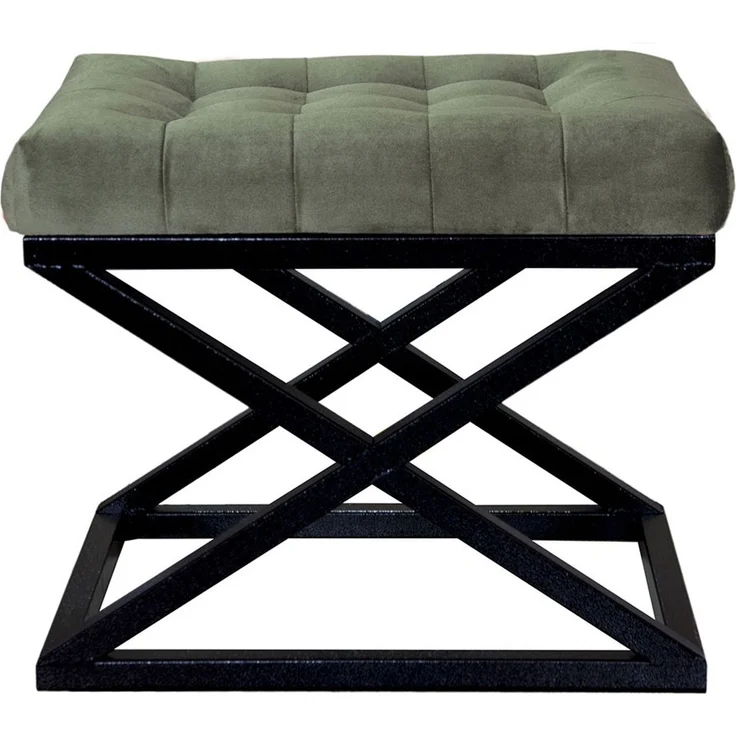 Atelier Del Sofa Stylish Pouffe with Metal Frame, 50 x 42 x 40 cm | 100% Polyester Babyface Fabric in Black & Green | Perfect for Modern Living Rooms & Bedrooms – Bild 1