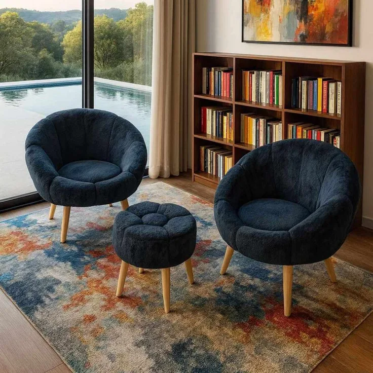 Hanah Home 'Lida Wellsoft - Anthracite' Ohrensessel- und Hocker-Set (3-teilig), Anthrazit, 75 x 100 x 42 cm