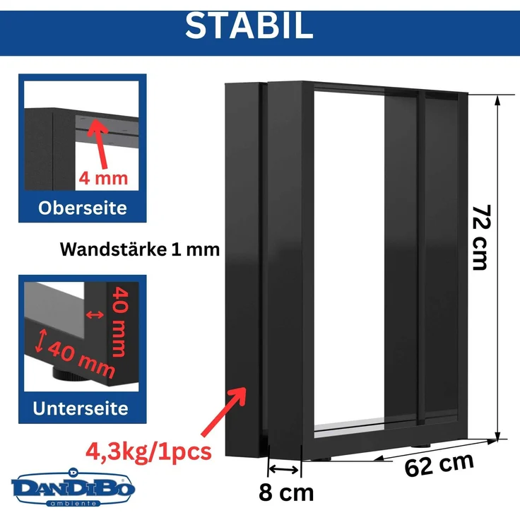 DanDiBo 2x Tischbeine Metall Schwarz 72 x 62 cm Tischgestell Höhenverstellbar 96662 Tischfüße Möbelfüße Tischkufen Esstisch Beine – Bild 2