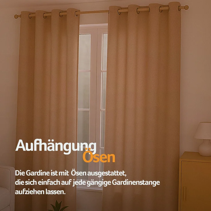 Gardine mit Ösen *** x *** cm ( Breite x Länge ) in ***, blickdichter Vorhang, Ösenvorhang in vielen Variationen 140x225 cm Hellbraun – Bild 6