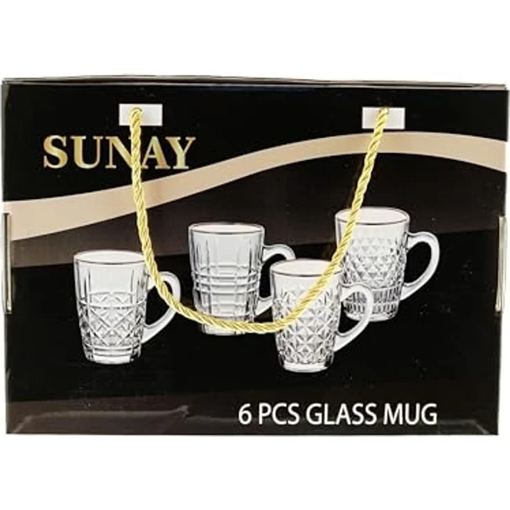 Sunay Teeglas 6er Gläser-Set mit Henkel Gold Umrandung 203 ml Transparent mit Muster, 6-tlg. – Bild 2