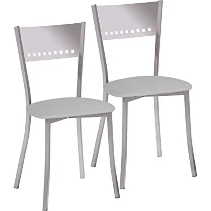 ASTIMESA 2 Metallstühle mit Leiterlehne und gepolstertem Sitz, Aluminiumgestell, Sitz aus grauem Kunstleder – Bild 1