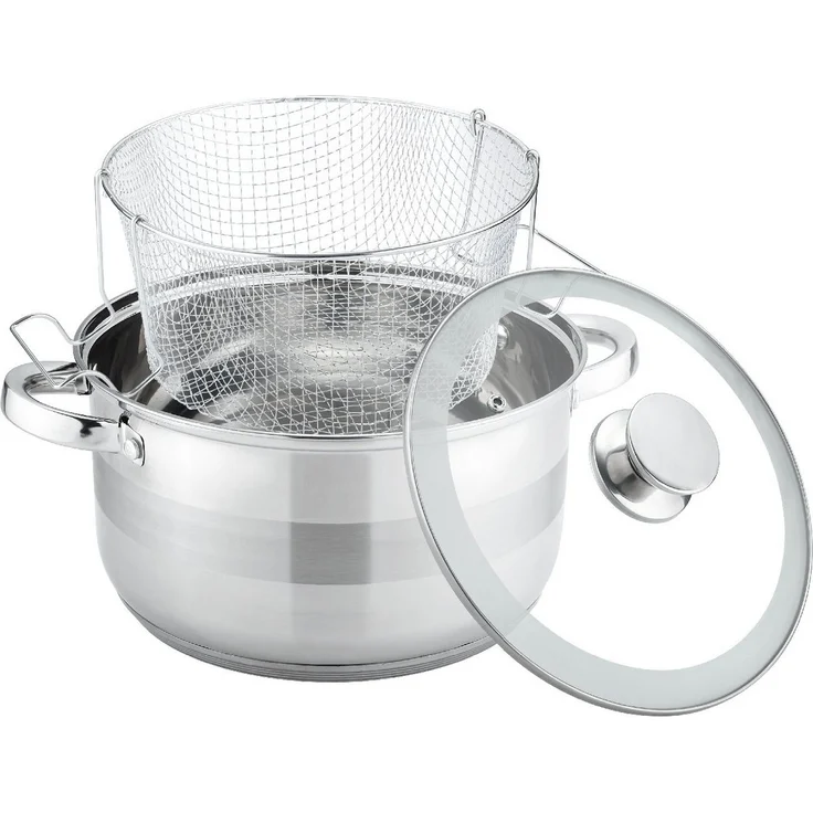 Frittiertopf Fritteuse Pommes Topf + Frittierkorb + Glasdeckel Cheffinger SS04 – Bild 1