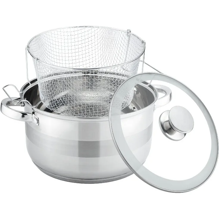 Frittiertopf Fritteuse Pommes Topf + Frittierkorb + Glasdeckel Cheffinger SS04