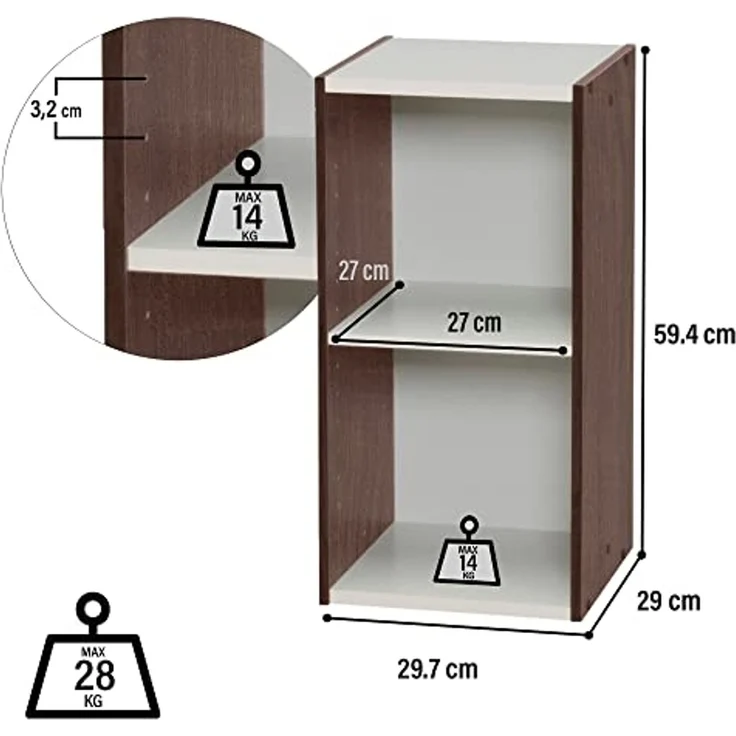 Iris Ohyama, Bücherregal mit 2 Ablagen, Set mit 2 Beistellmöbeln, Design, Modular, Büro, Schlafzimmer, Wohnzimmer - UB-6030 - Braun – Bild 3