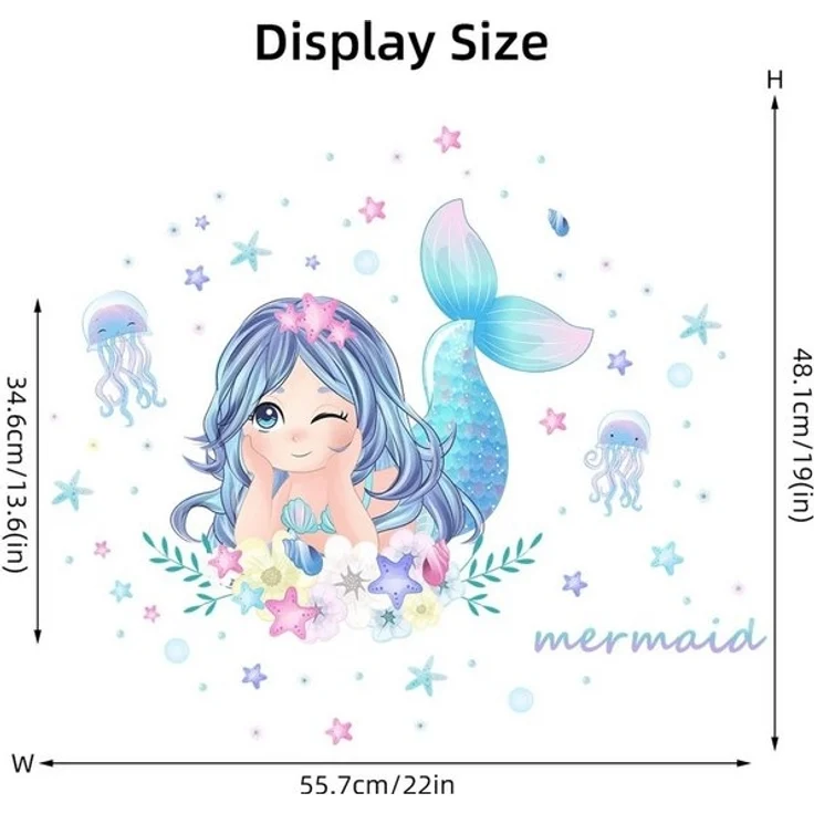 Montegoni Wandtattoo Kinder Wandsticker,Selbstklebende (Wandaufkleber Meerjungfrau,Quallen,Seesterne und Blumen, Deko Kindergarten Home Dekoration), wandtattoo für Mädchenzimmer,Babyzimmer – Bild 4