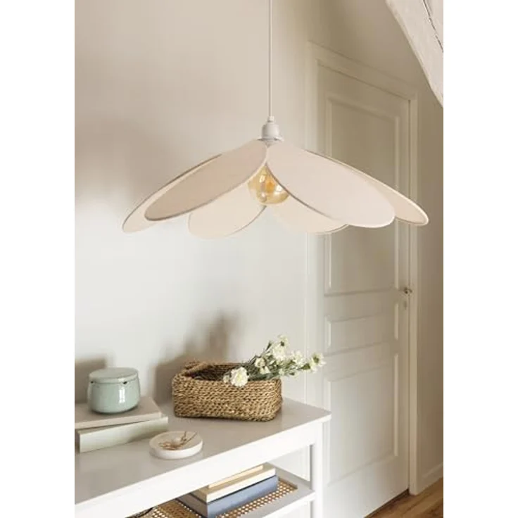 Atmosphera NAYA, Hängeleuchte mit blütenblätter Design, beige, 72 cm Durchmesser, hochwertige Materialien aus Leinen und Stahl – Bild 3