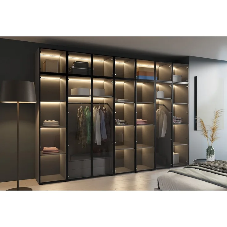 Compleo Drehtürenschrank mit LED-Beleuchtung,Glasfronten, Perfekt Garderobe mit 2 Schubladen