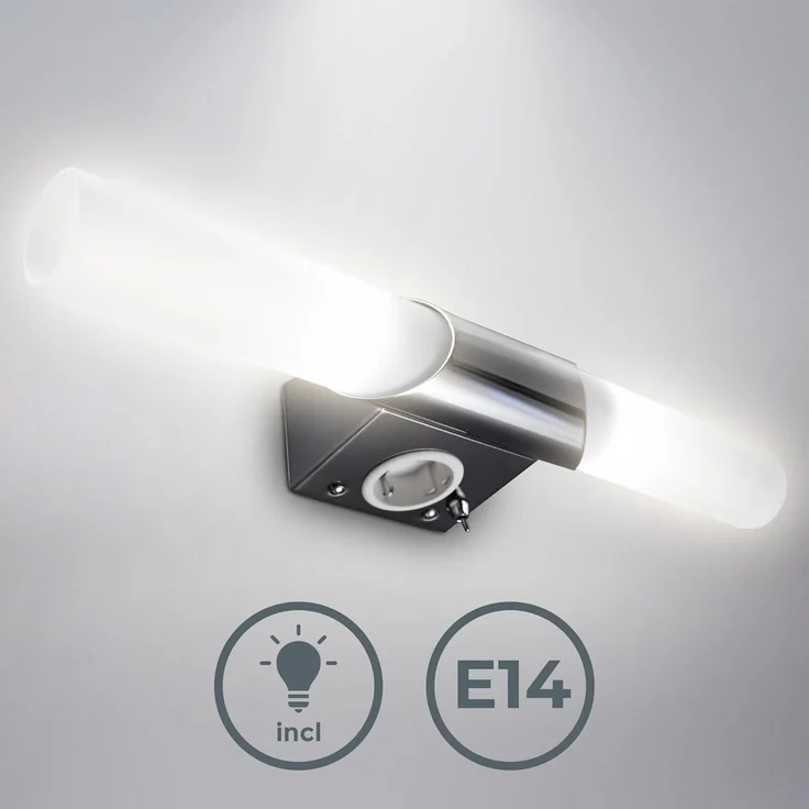 B.K.Licht Wandleuchte LED Spiegelleuchte Wandlampe modern 2 flammig IP20 - BKL1021, LED fest integriert, 3000K - Warmweiß, 230V inkl. 2x 5W 470lm E14 Badezimmer-Leuchte 3000K Chrom-Glas – Bild 2