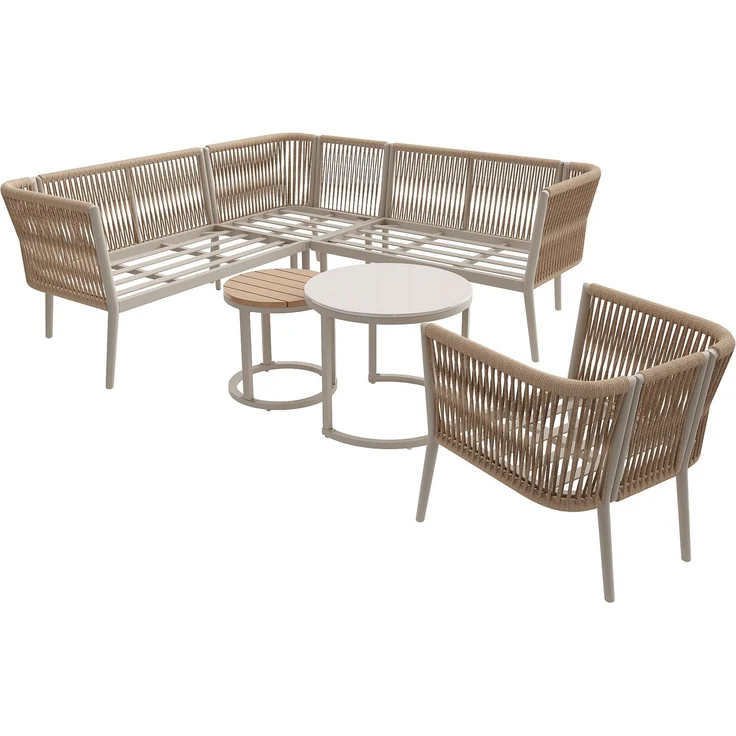 Merax Gartenlounge-Set für 5-6 Personen, 6-Sitzer Gartenmöbel-Set Sitzgruppe mit 2 stapelbaren Couchtische, Beige – Bild 8