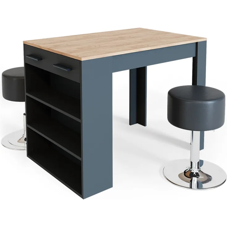 Esstisch-Set Repose Anthrazit/Goldkraft Eiche 67 x 100 cm mit 2 Hockern Vicco