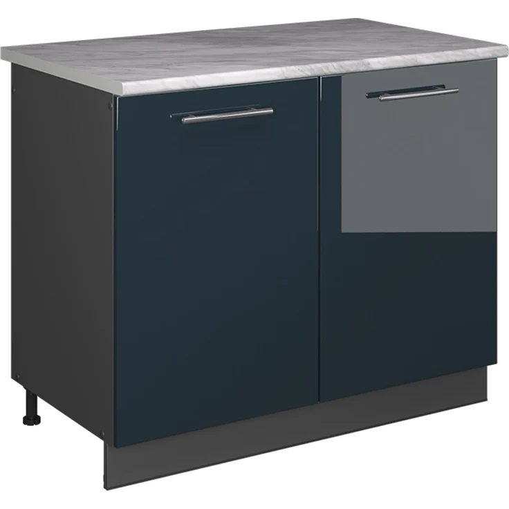 Spülenunterschrank Fame-Line Dunkelblau Hochglanz/Anthrazit 100 cm, AP Marmor Vicco – Bild 1