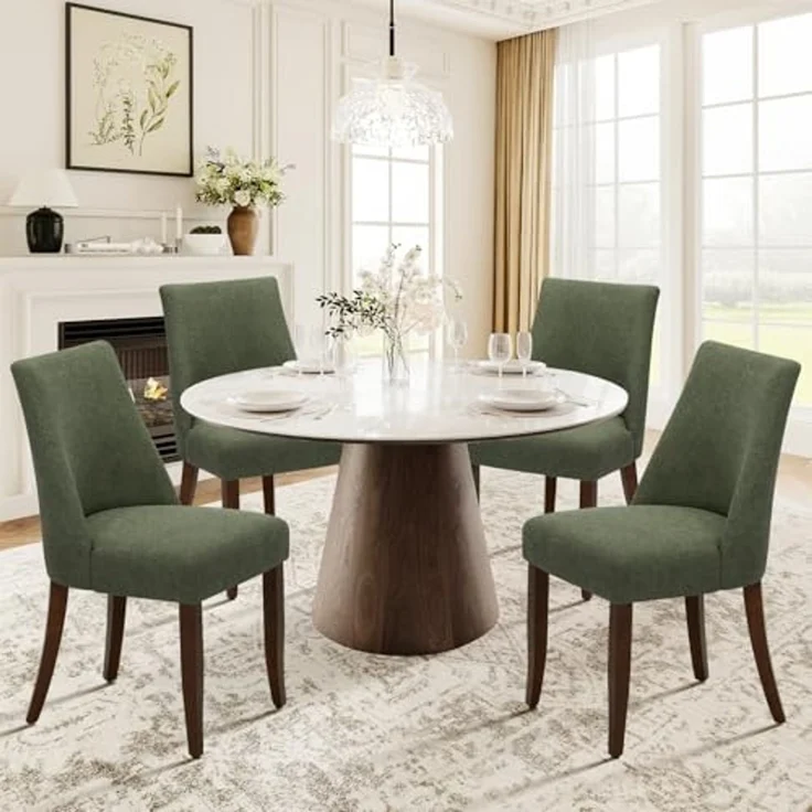 COLAMY Esszimmerstühle 4er Set, Moderne Küchenstuhl Polsterstuhl Stühle mit Rückenlehne, Stoff Dining Chairs mit Holzbeinen für Esszimmer, Küche, Restaurant mit Holzbeinen, Grün – Bild 1