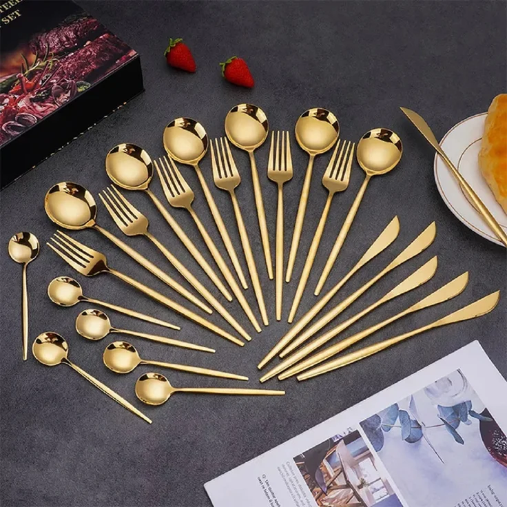 Cheffinger Premium Besteckset, 6 Personen 24-tlg, Edelstahl gold – Bild 2
