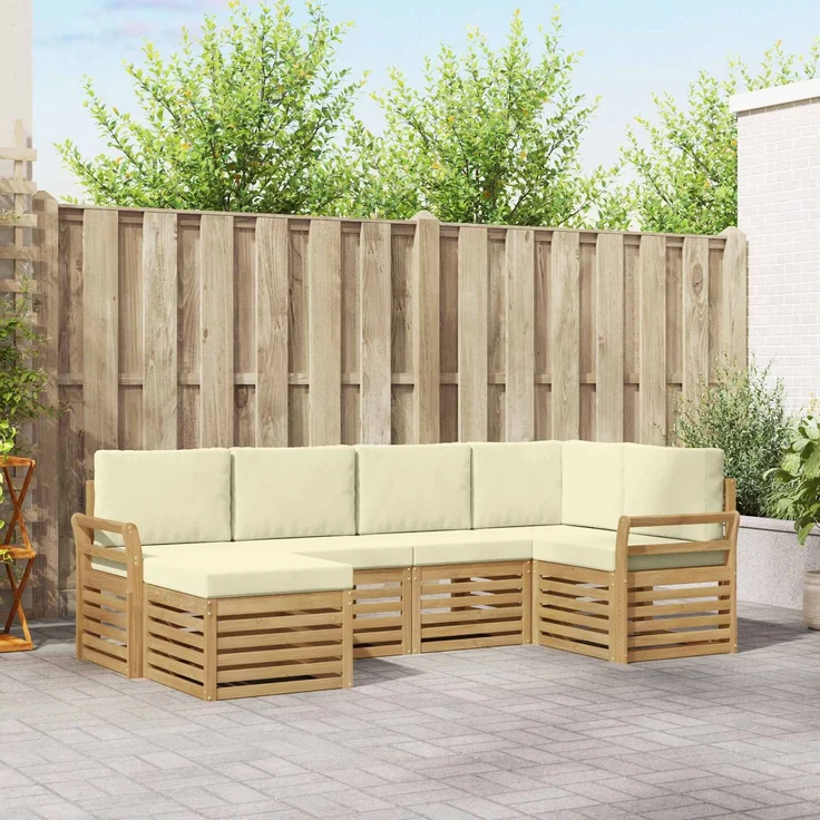 vidaXL Outdoor-Sofagarnitur 6 stk. 5-Sitzer Weiß und Creme Polyester 3392115 – Bild 1