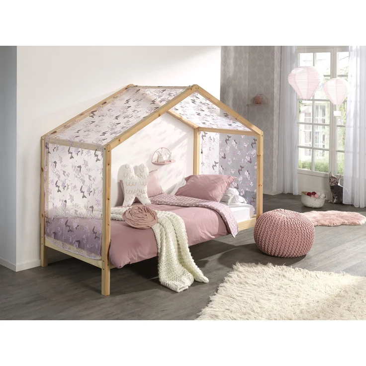 Hausbett mit Textilhimmel Kapua 210x97x170 Massivholz Natur – Bild 2