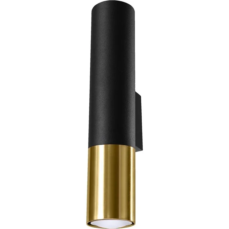 Wandleuchte, Stahl, Schwarz, Gold, 2 flammig, H 30cm
