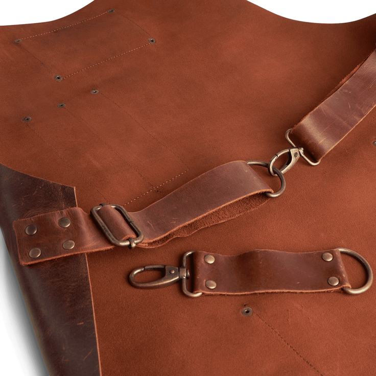 BURNHARD® Grillschürze Leder Braun, Lederschürze 100% Büffelleder, Größenverstellbar, BBQ-Schürze mit Taschen, Kochschürze - Braun - #944506 – Bild 4