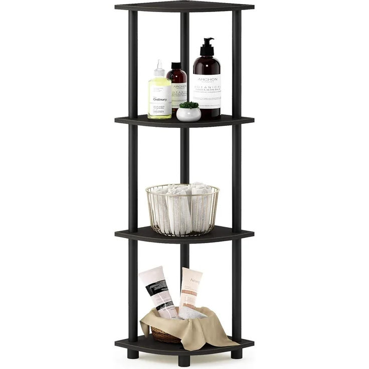 Furinno 4-stufiges-Eckregal, Espresso/Schwarz, 29. 46x29. 46x110. 49 cm – Bild 1