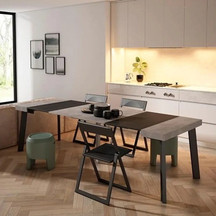 Skraut Home | Ausziehbarertisch | Multifunktionaler ausziehbarer | 260 | Für 12 Gäste | Hölzerne Beine | Moderner Stil | Zement – Bild 2