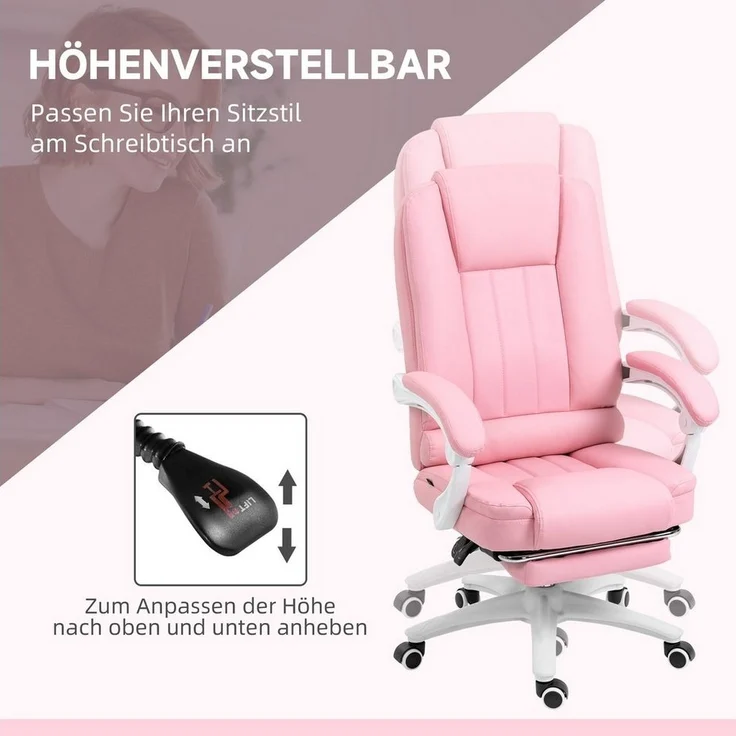 Vinsetto Schreibtischstuhl Chefsessel mit Fußstütze Höhenverstellbarer Drehstuhl, Computerstuhl (Bürostuhl, 1 St), mit Liegefunktion, Rollen – Bild 3